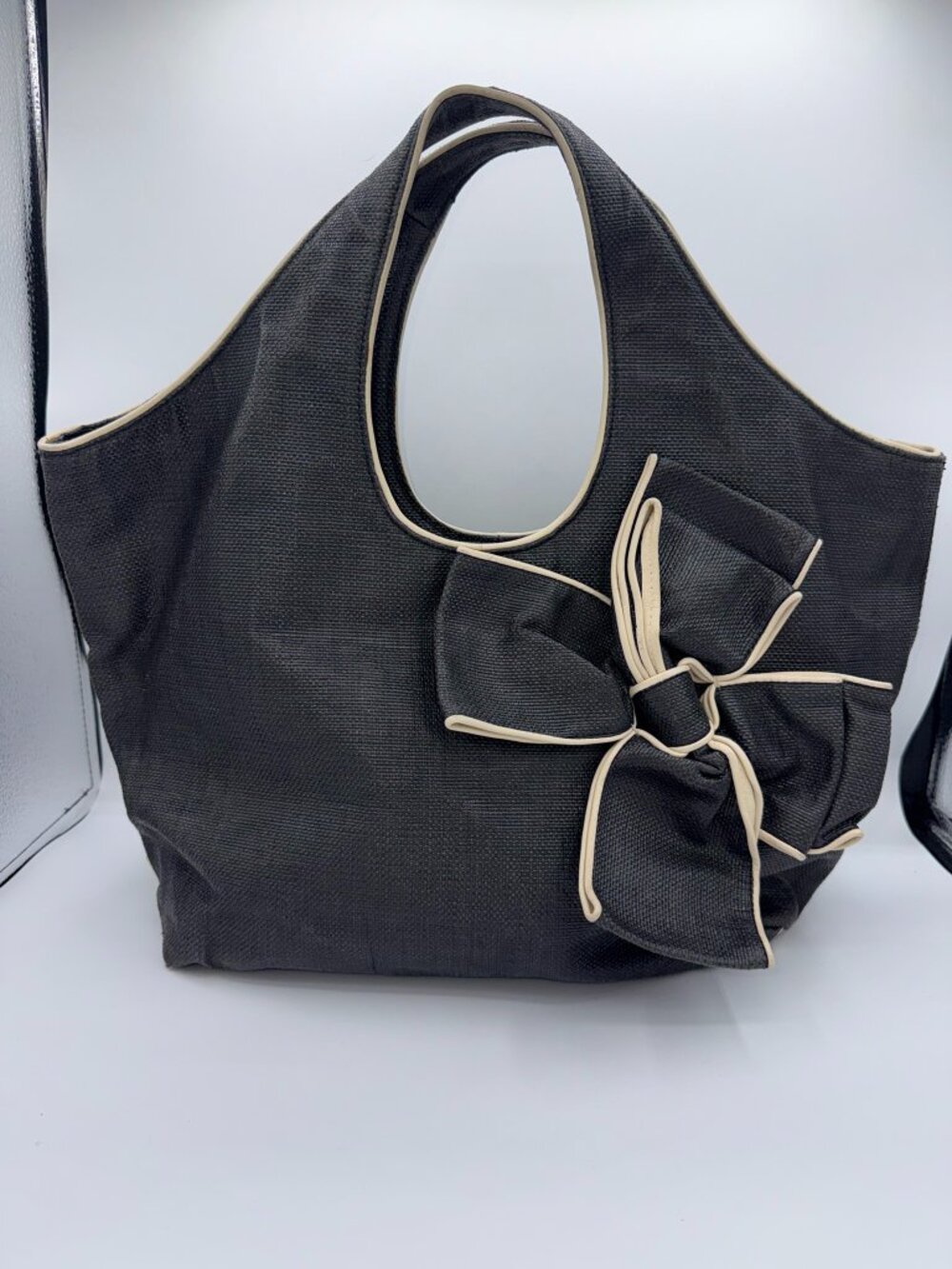 Kate Spade Black Canvas Bow Shoulder Bag Tote Purse - Picture 5 of 15